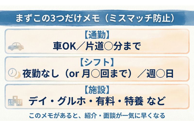 栃木 介護 未経験 条件メモ 通勤 シフト 施設形態