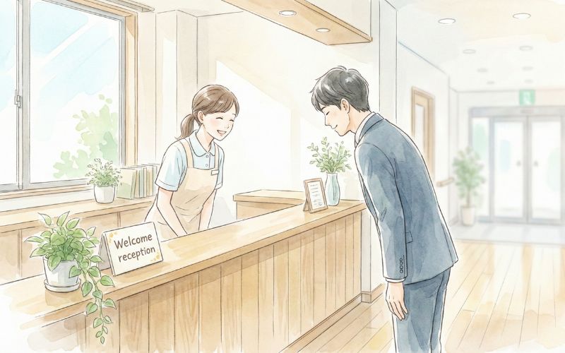 介護派遣の職場見学で挨拶するイメージ